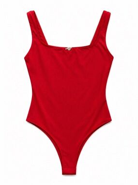 Red Sleeveless Scoop Neck Bodysuit
